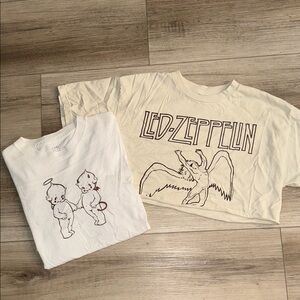 Brandy Melville Cream and White Graphic Tees